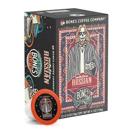Bones Coffee Company Flavored Coffee Bones Cups White Russian Flavored Pods | 12ct Single-Serve Coffee Pods Compatible with Keurig 1.0 & 2.0 Keurig