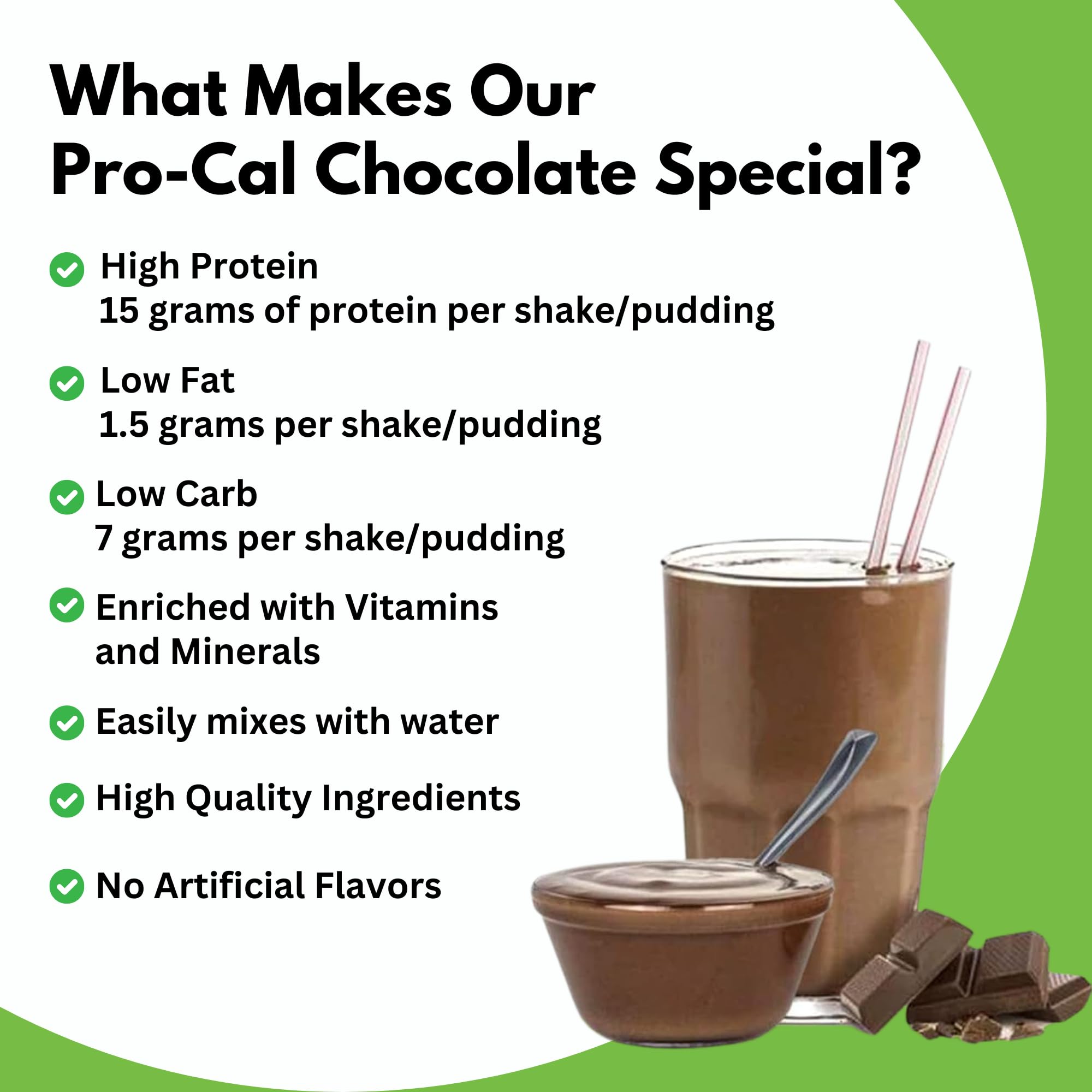 Pro-Cal Chocolate Meal Replacement Powder - High Protein, Low Calorie Shake & Pudding Mix - Low-Carb, Gluten Free - Breakfast Boost - Delicious & Easy