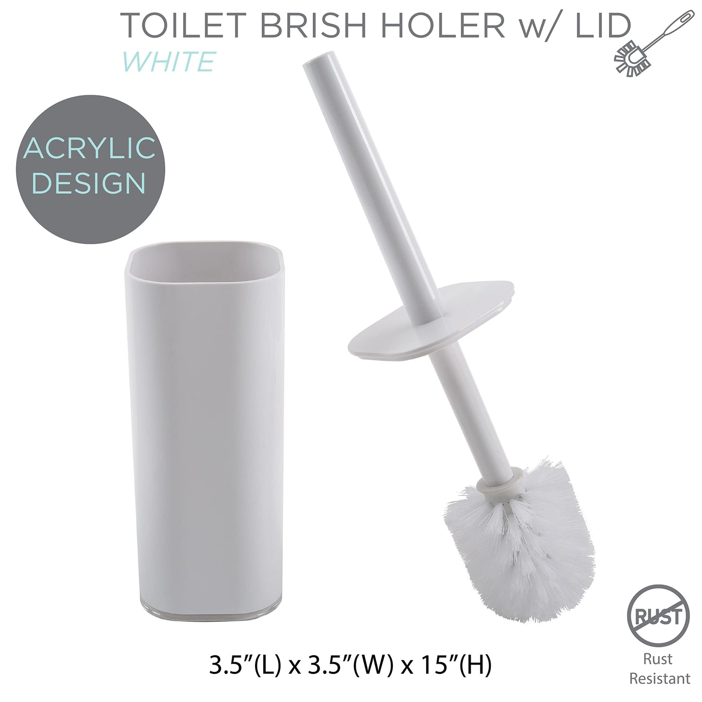 Bath Bliss Acrylic Bathroom Toilet Bowl Brush and Holder in White