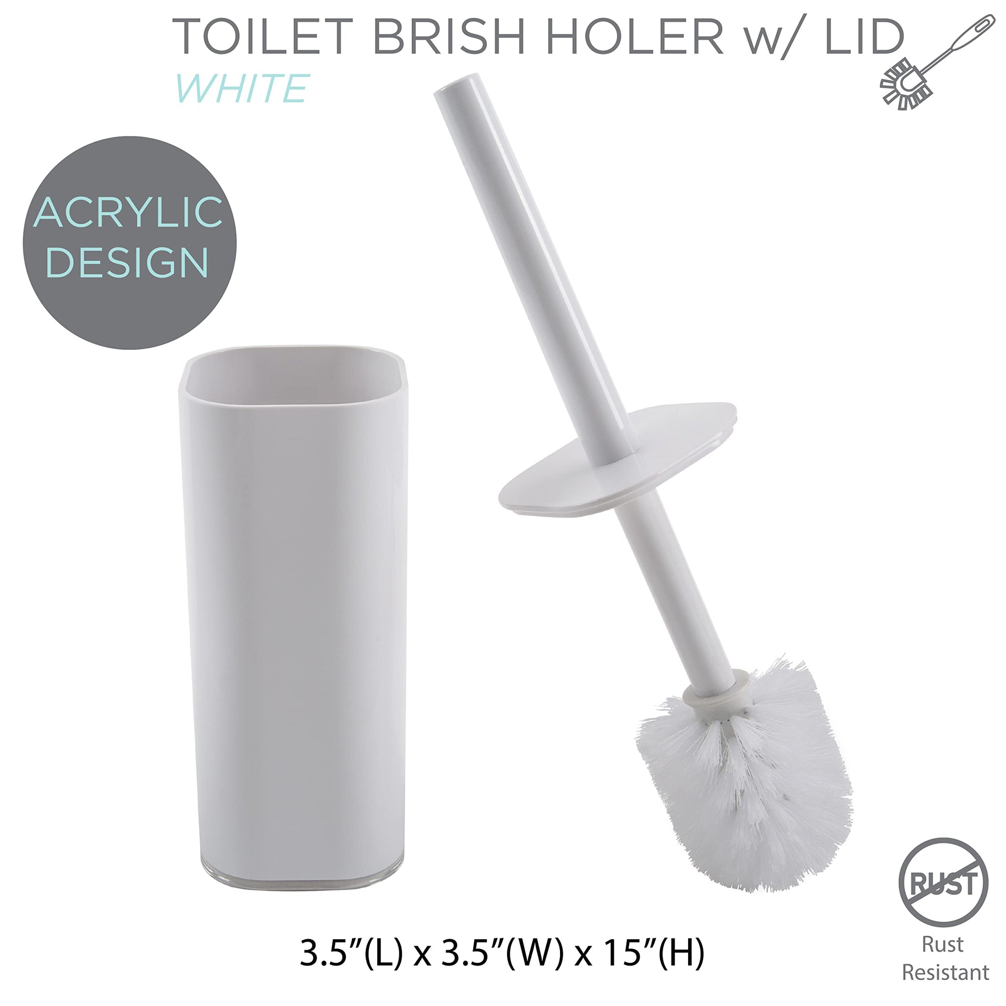 Bath Bliss Acrylic Bathroom Toilet Bowl Brush and Holder in White