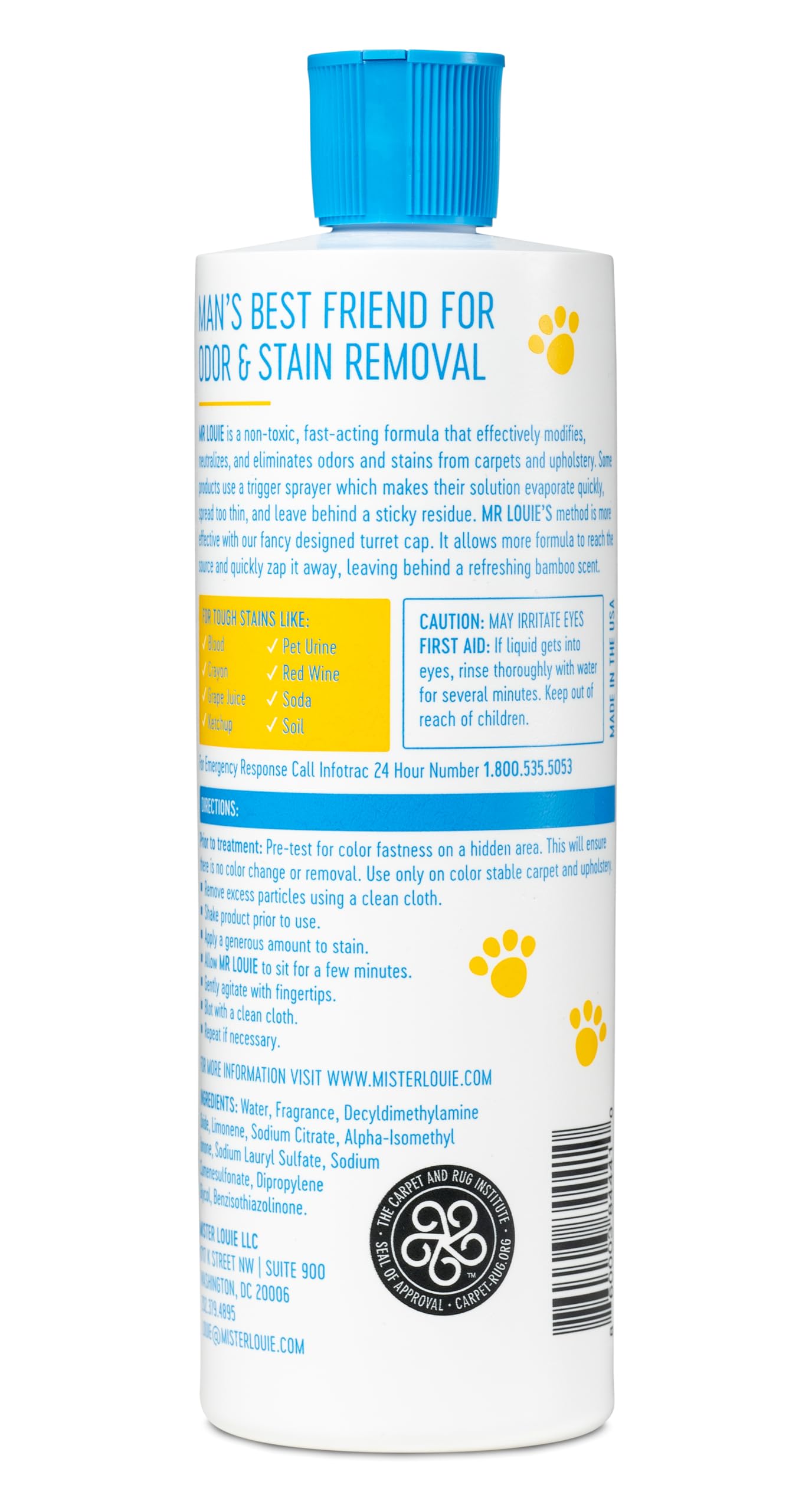 MR LOUIE Stain & Odor Remover for Carpet & Upholstery - Precision Pour No-Spray Cleaner Tough on Dog & Cat Urine, Vomit & Kid Stains with No Chemical