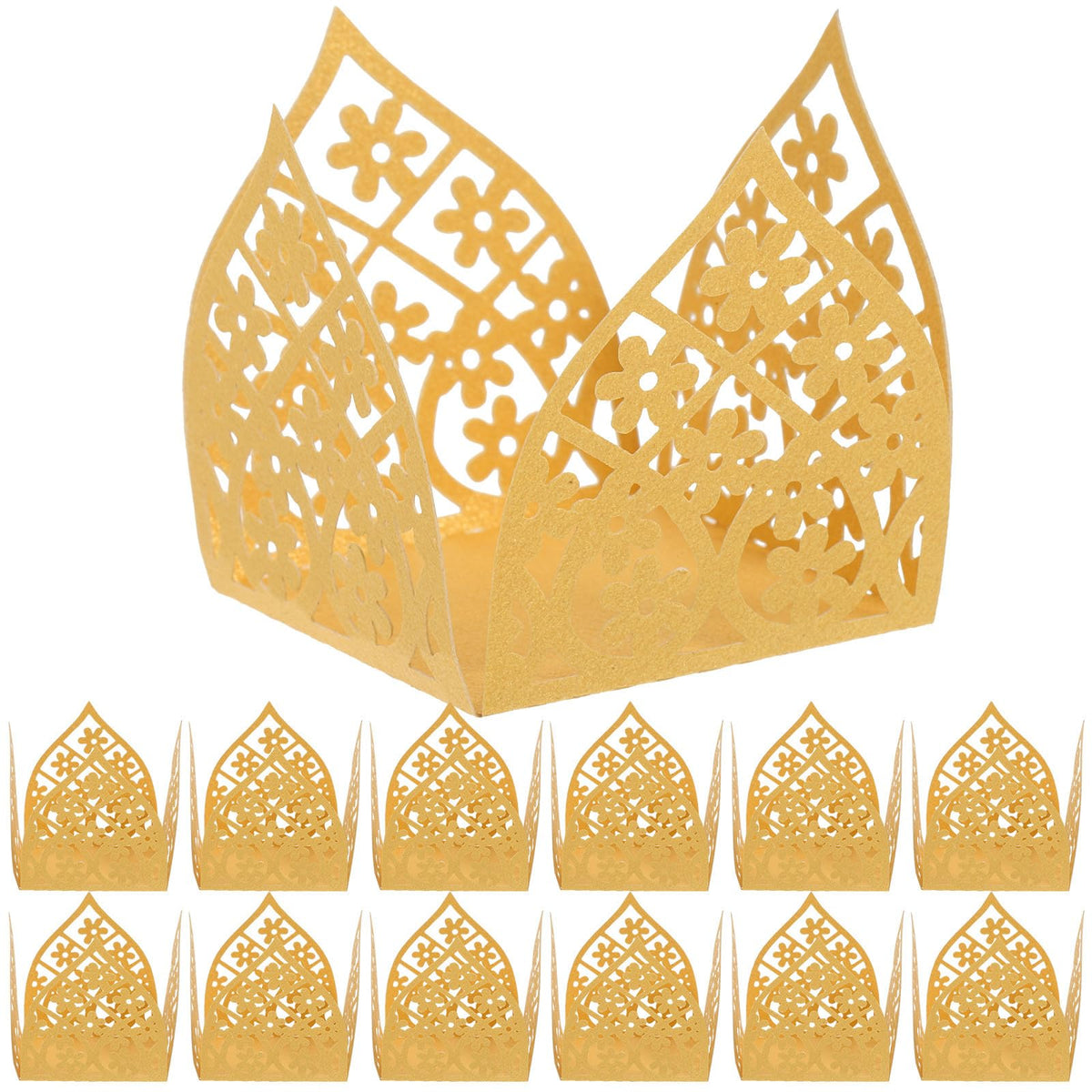 UKCOCO Party Chocolate Tray and Hollow-out Flower Chocolate Wrappers, Gold Paper Candy Packaging Cups for Wedding Dessert Table Decoration, 50pcs