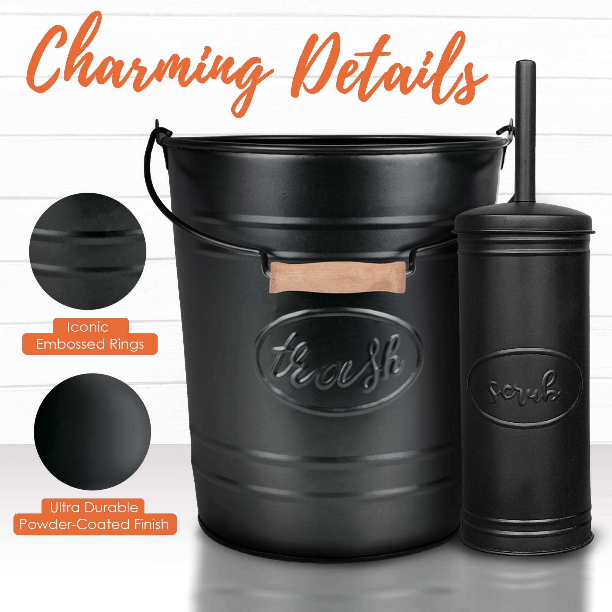 Autumn Alley Farmhouse Bathroom Trash Can and Toilet Brush Set - Rustic Bathroom Accessories for Charming Bathroom Décor, Matte Black Heavy Gauge