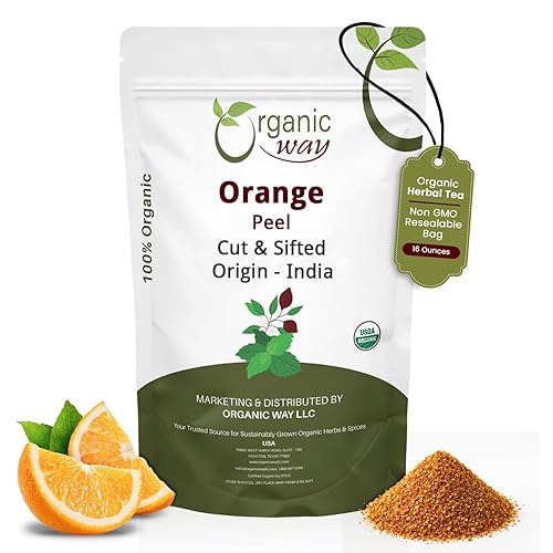 Organic Way Dried Orange Peel Cut & Sifted (Citrus sinensis) - Pure, Single Ingredient Herbal Tea | Organic & Kosher Certified | Vegan, Non GMO