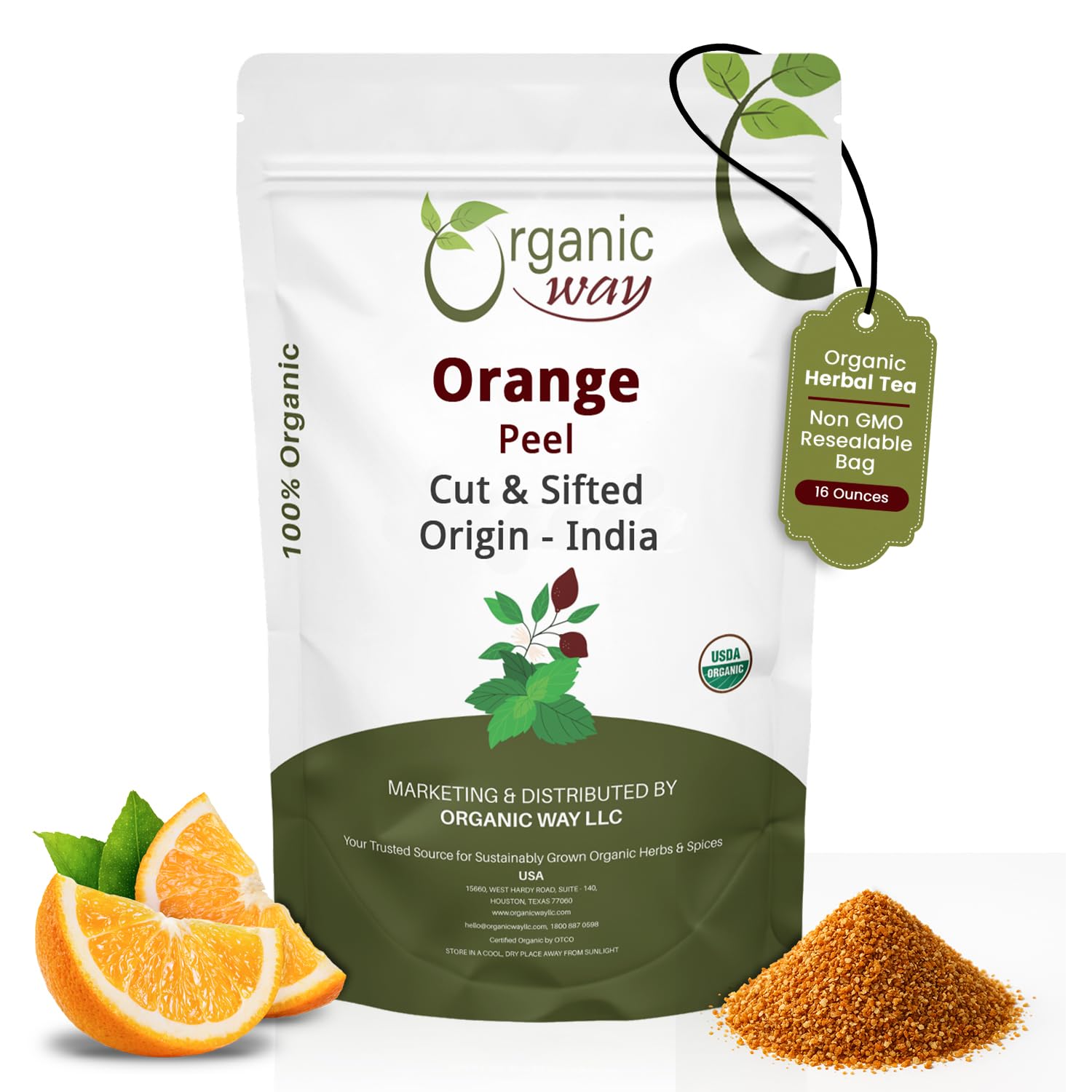 Organic Way Dried Orange Peel Cut & Sifted (Citrus sinensis) - Pure, Single Ingredient Herbal Tea | Organic & Kosher Certified | Vegan, Non GMO
