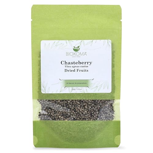 Biokoma Chasteberry Dried Fruits 100g 3.55oz Vitex Agnus-Castus Whole Berries Herbal Tea Hormonal Balance Cycle & Menopause Support Resealable