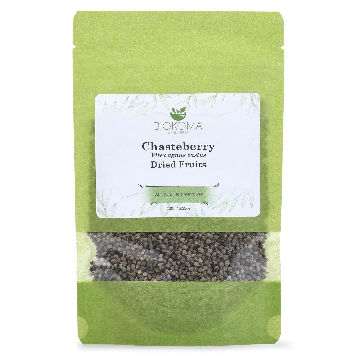 Biokoma Chasteberry Dried Fruits 100g 3.55oz Vitex Agnus-Castus Whole Berries Herbal Tea Hormonal Balance Cycle & Menopause Support Resealable