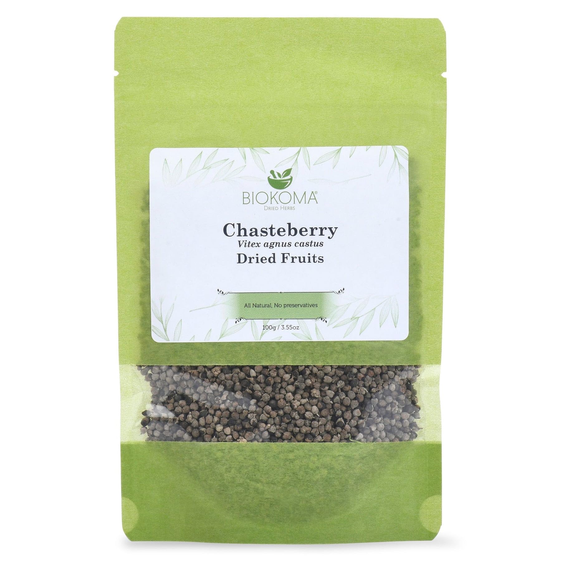Biokoma Chasteberry Dried Fruits 100g 3.55oz Vitex Agnus-Castus Whole Berries Herbal Tea Hormonal Balance Cycle & Menopause Support Resealable