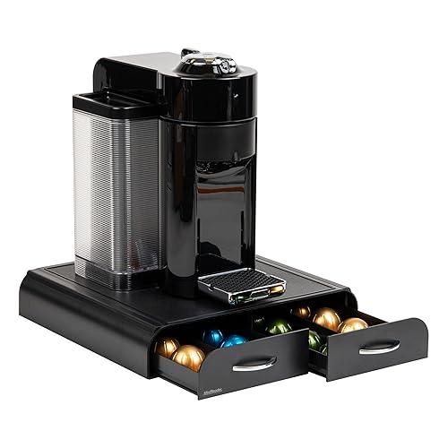 Mind Reader Single Serve Coffee Pod Organizer with 2 Drawers, Plastic, 13.25"L x 12.75"W x 2.5"H, Black