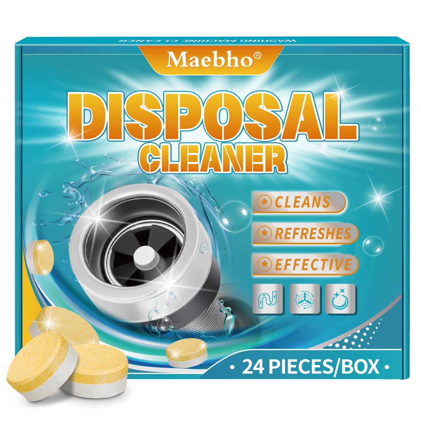 Garbage Disposal Cleaner and Deodorizer Tablets 24-Pack,Septic Safe Sink and Drain Foaming Clean Tablets,Quickly Eliminates Odors,Powerful Foaming