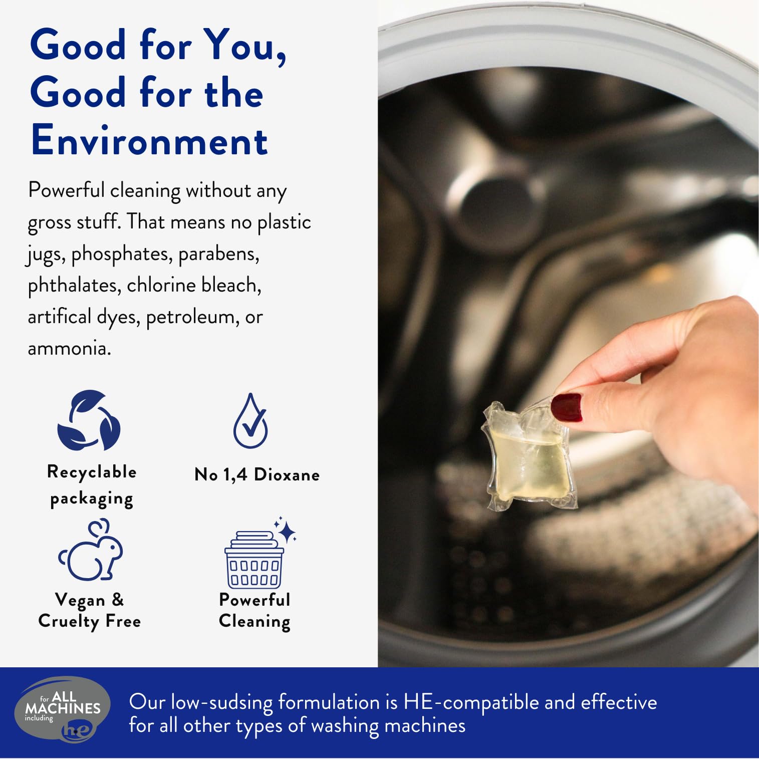 The Clean People Laundry Detergent Pods - Hypoallergenic Laundry Pods - Ultra Concentrated, Recyclable Packaging, Stain Fighting - Spring Scent, 96