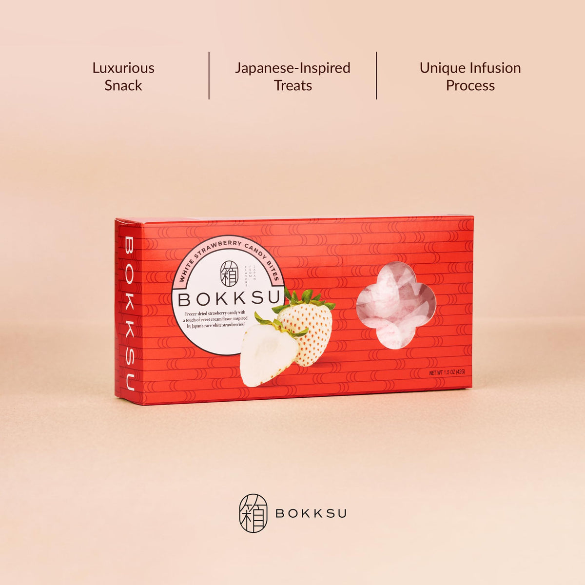 Bokksu White Strawberry Candy Bites - 3-Pack Freeze-Dried Strawberry Candies Infused with White Chocolate, Crunchy, Melt in Your Mouth, Bite-Sized
