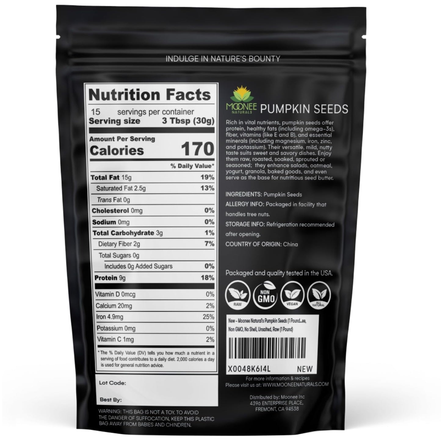 Moonee Natural's Pumpkin Seeds (1 Pound), Gluten Free, Non GMO, No Shell, Unsalted, Raw (1 Pound)