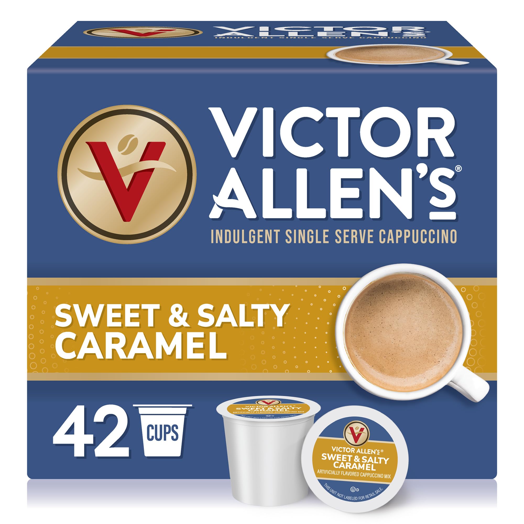 Victor Allen's Coffee Sweet and Salty Caramel Flavored Cappuccino Mix, 42 Count, Single Serve K-Cup Pods for Keurig K-Cup Brewers Brewers (Packaging