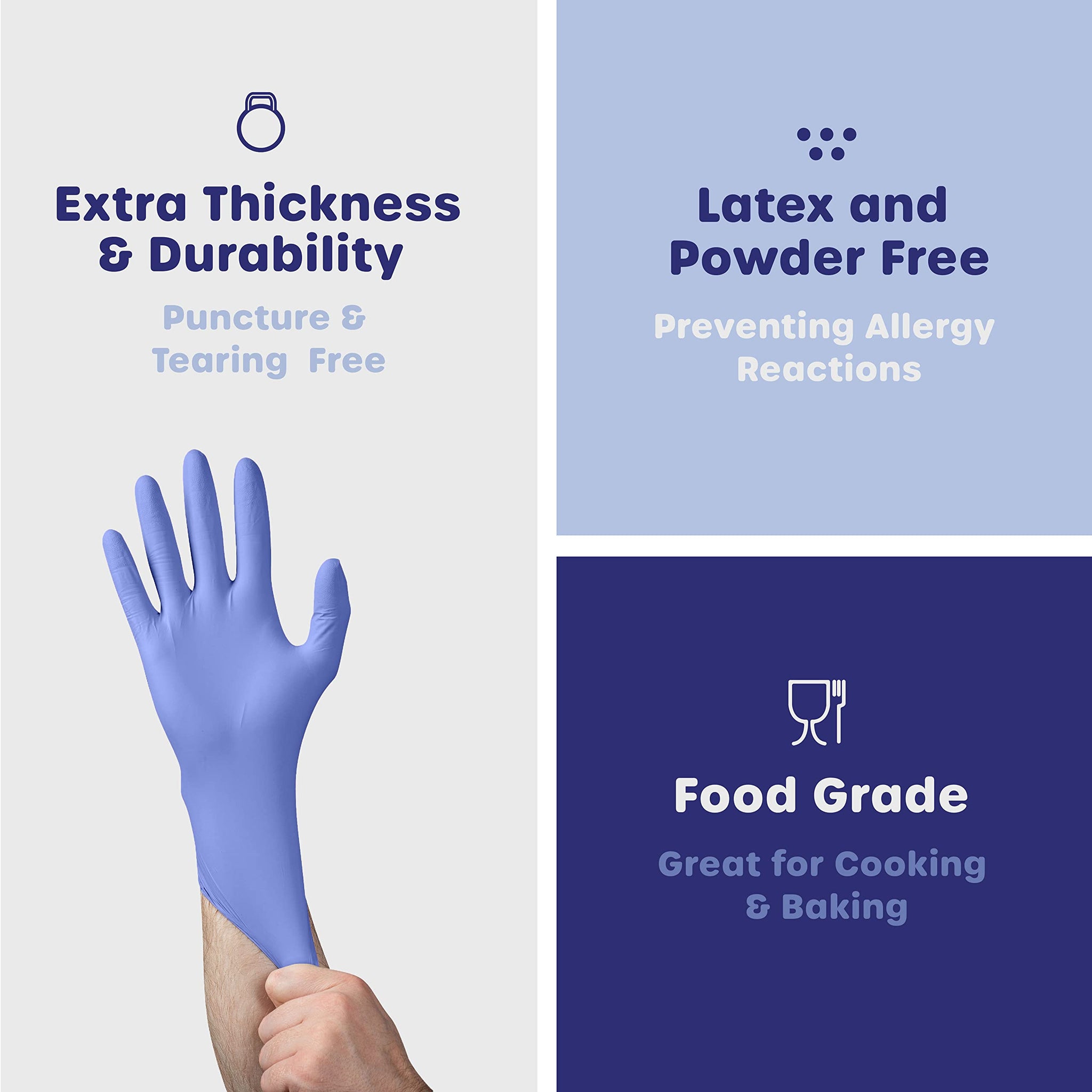 GUSTO Blue Nitrile Disposable Gloves [100 Count] 4 Mil Thick - Latex & Rubber Free - Non-Sterile, Powder-Free Gloves for Cleaning, Cooking