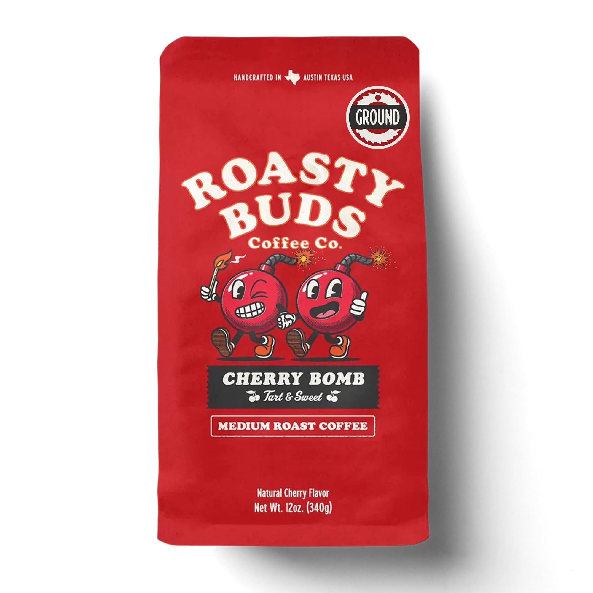Roasty Buds Cherry Bomb Ground Coffee | 100% Arabica Coffee 12oz | Gluten-Free, Non-GMO, Vegan (Ground, Cherry Bomb)