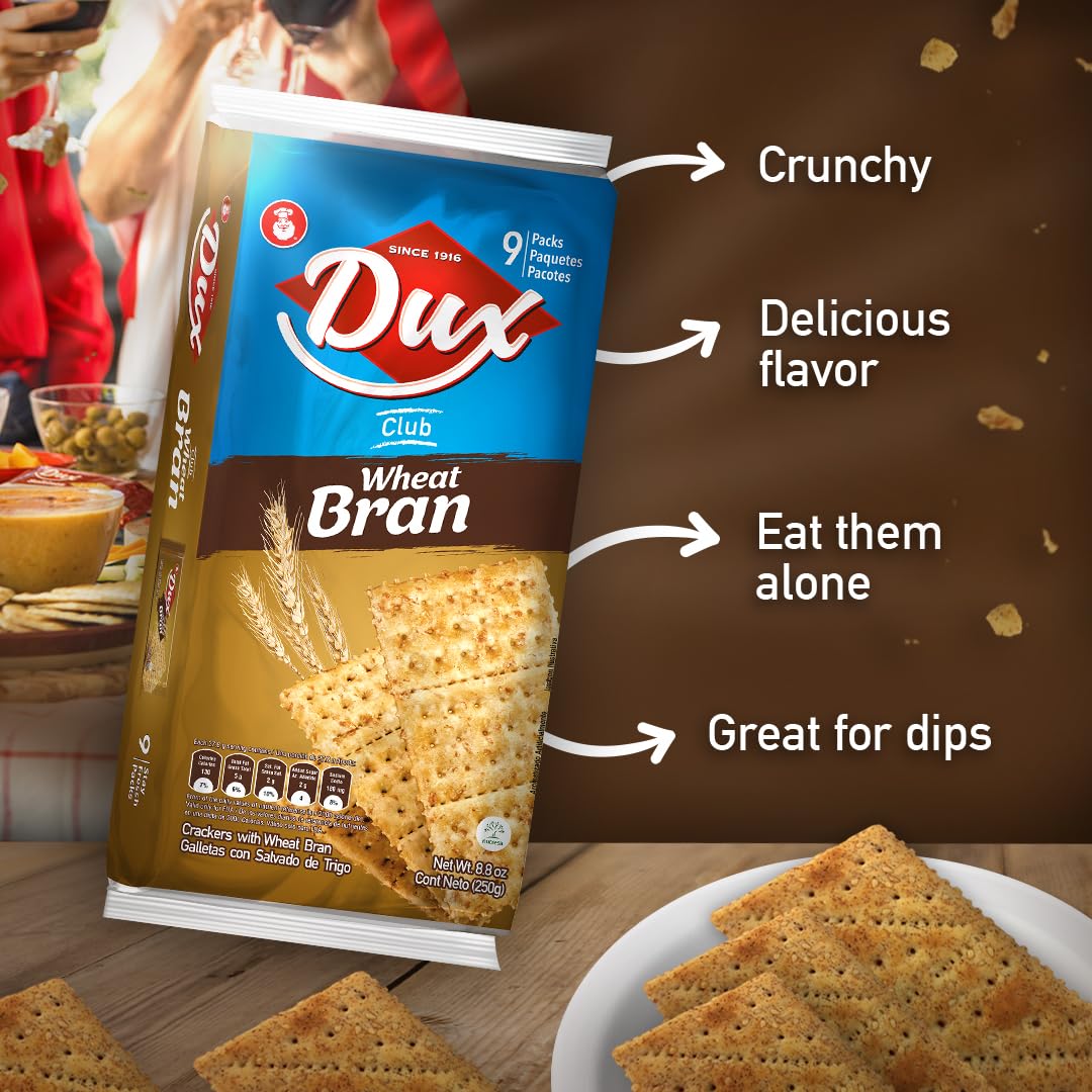 Dux, Wheat Crackers, High in Fiber, Enjoy Anytime, 8.82 Ounce, 1 Box contains 4 Bags, each with 9 Individual Packs and every pack includes 3 Crackers