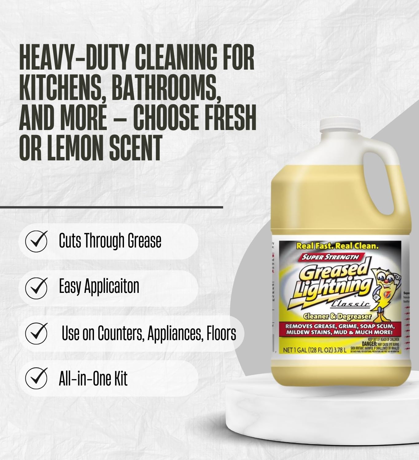 Fresh Scent Cleaner and Degreaser by Greased Lightning 1 gal Liquid Bundle with Lemon Scent Cleaner and Degreaser 32 oz Liquid + 2 Microfiber Cloth +