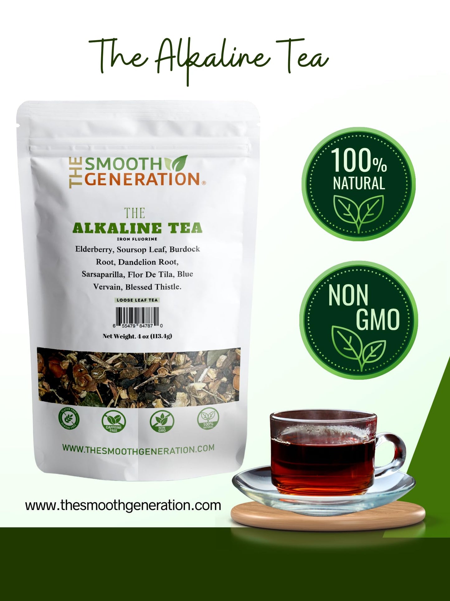 The Alkaline Tea - Wildcrafted Herbal Blend - Elderberry, Dandelion Root, Burdock, Flor de Tila.
