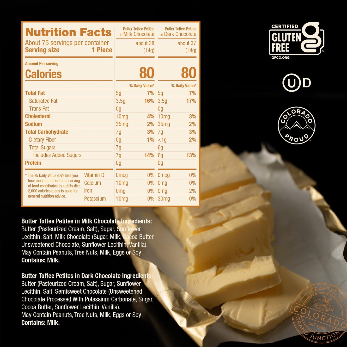 Enstrom Butter Toffee Petites Gift Box - Milk and Dark Chocolate Covered Toffee Candy - Individually Wrapped English Toffee Pieces - Gourmet Toffee