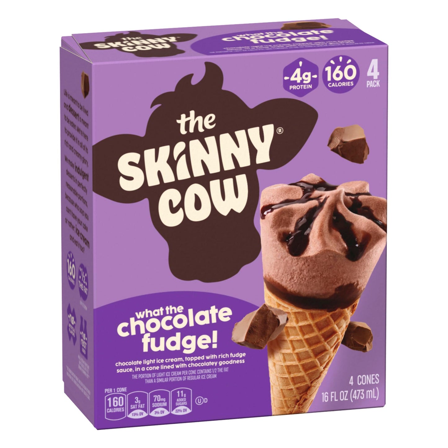 Skinny Cow Not Fudging Around Chocolate Fudge Low Fat Ice Cream Cones, (Frozen), (4 Count of 4 Fl Oz Cones) 16 Fl Oz (Packaging may vary)
