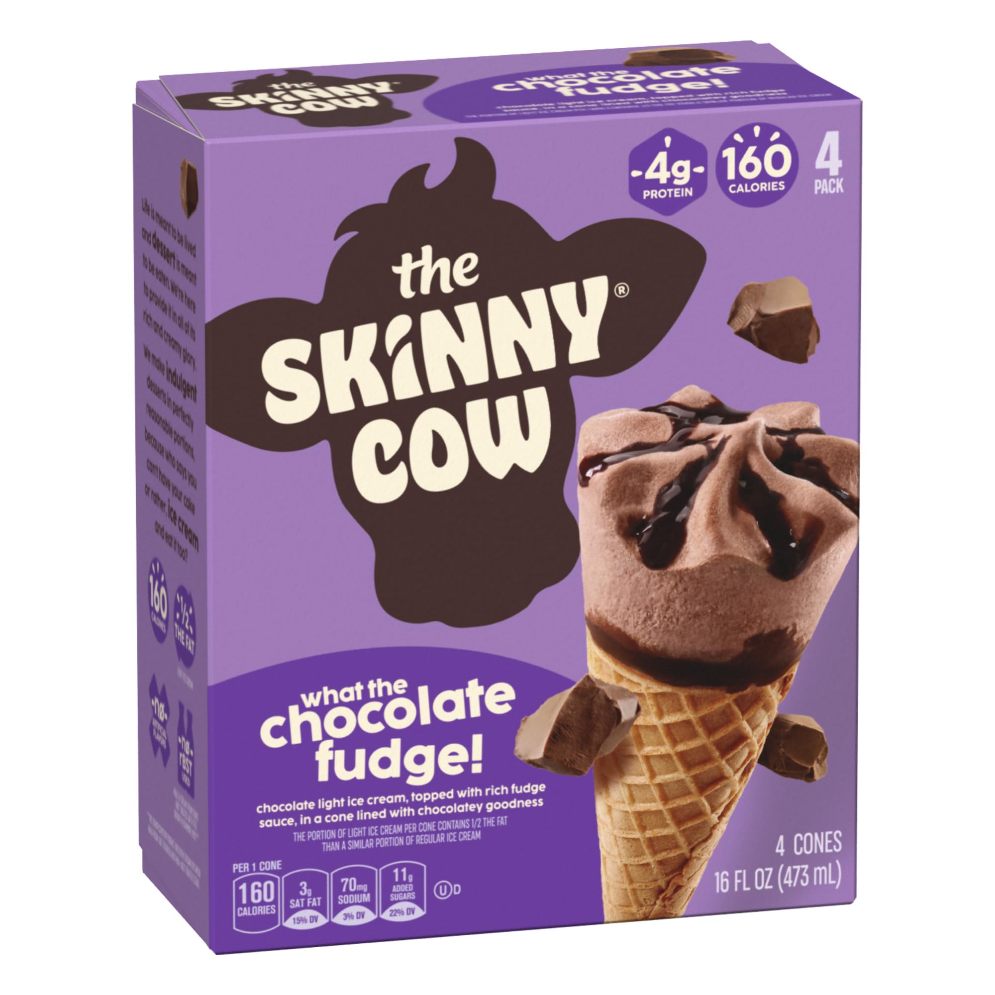 Skinny Cow Not Fudging Around Chocolate Fudge Low Fat Ice Cream Cones, (Frozen), (4 Count of 4 Fl Oz Cones) 16 Fl Oz (Packaging may vary)