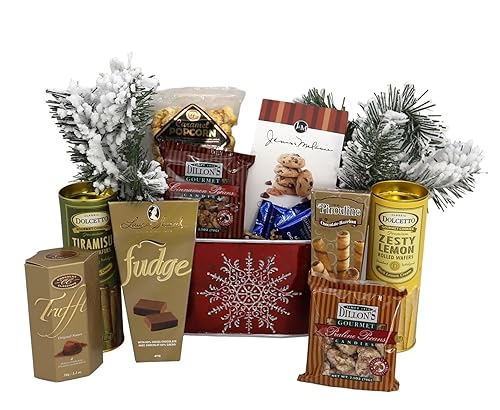 Gift Basket Village Christmas Elegance Gift Basket: Gourmet Wafers, Fudge, Popcorn, Pecan Candies, Cookies & Chocolates, Perfect Holiday Treat