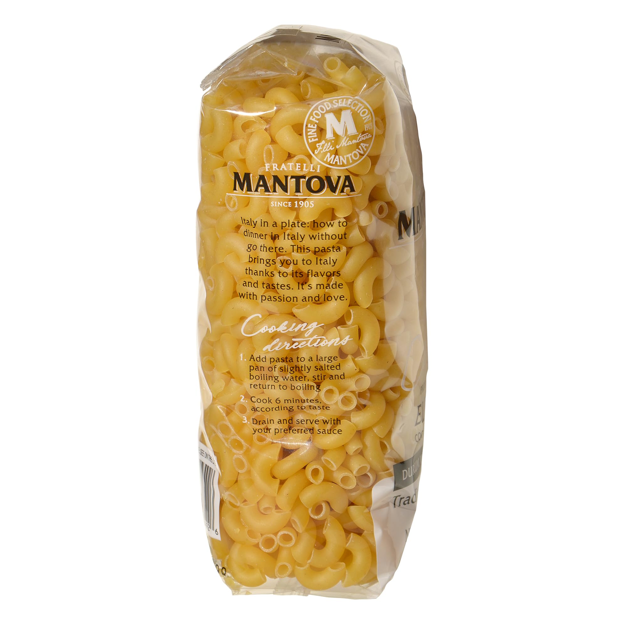 Mantova Bronze Die Cut Elbow Pasta - Authentic Italian Macaroni, Slow-Dried for Superior Texture & Sauce Absorption, Made with 100% Durum Wheat