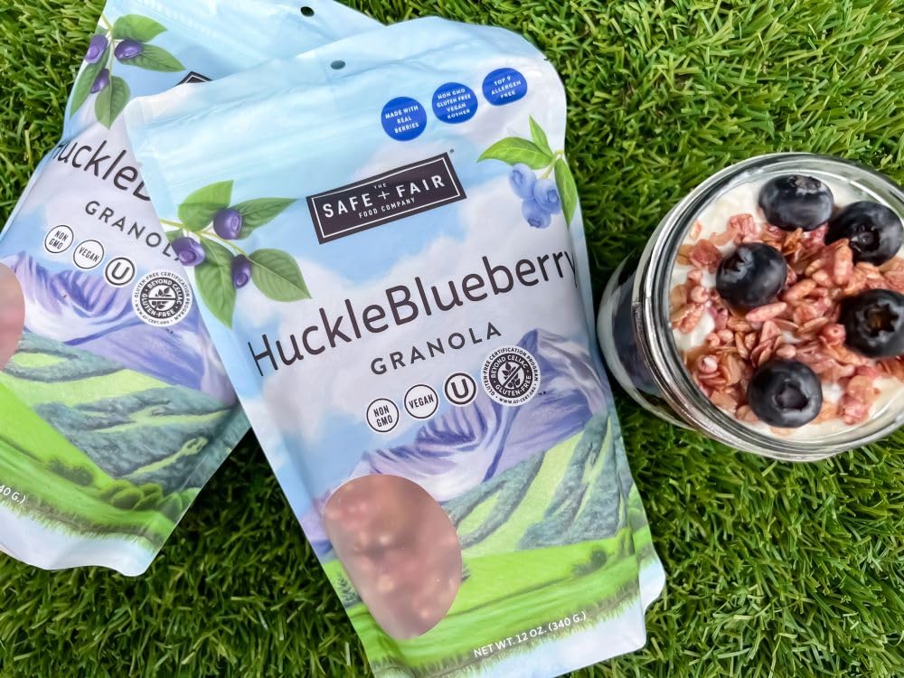 Safe + Fair HuckleBlueberry Granola - Gluten-Free, Dairy-Free & Vegan Breakfast, Snack or Dessert - Allergen-Free, Non-GMO, and No Artificial
