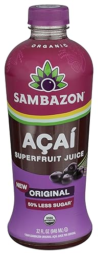Sambazon Organic 50% Less Sugar Acai Superfruit Juice, 32 FZ
