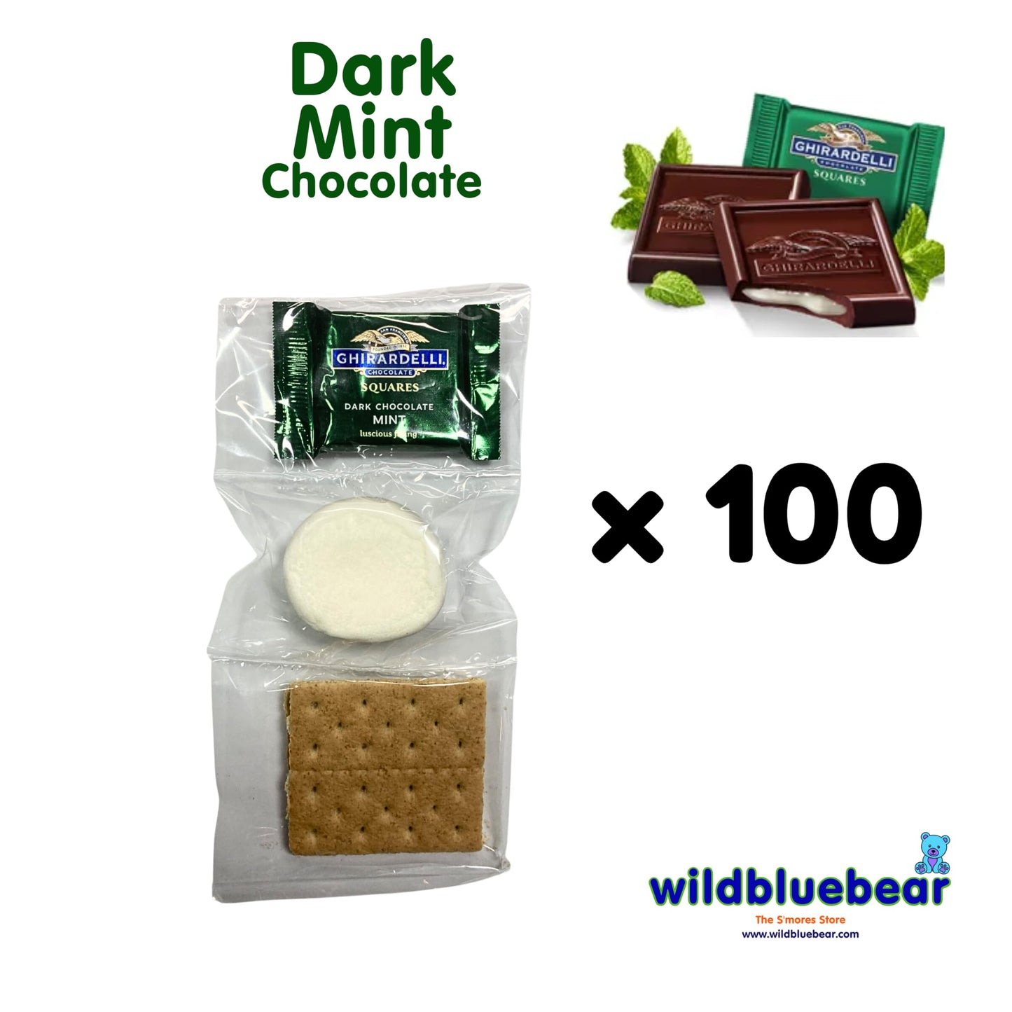 WBB | SMORES KIT STRIP | Individually packaged set : Graham Crackers, Marshmallow, Chocolate | Make delicious smores (100 sets) (Dark Mint Chocolate)