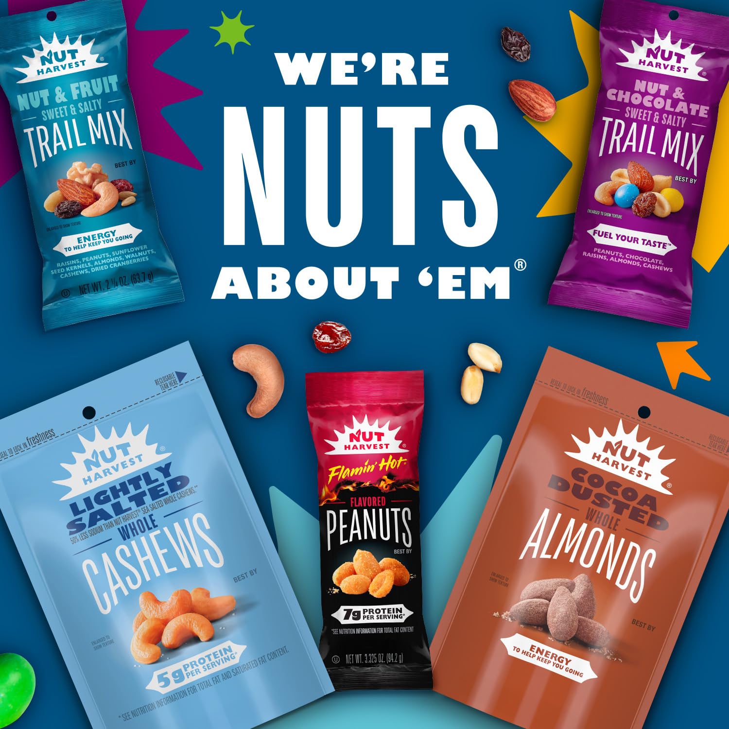Nut Harvest Flavored Cashews, Doritos Cool Ranch, 3 oz Bags (6 Pack), 5g Protein Per Serving
