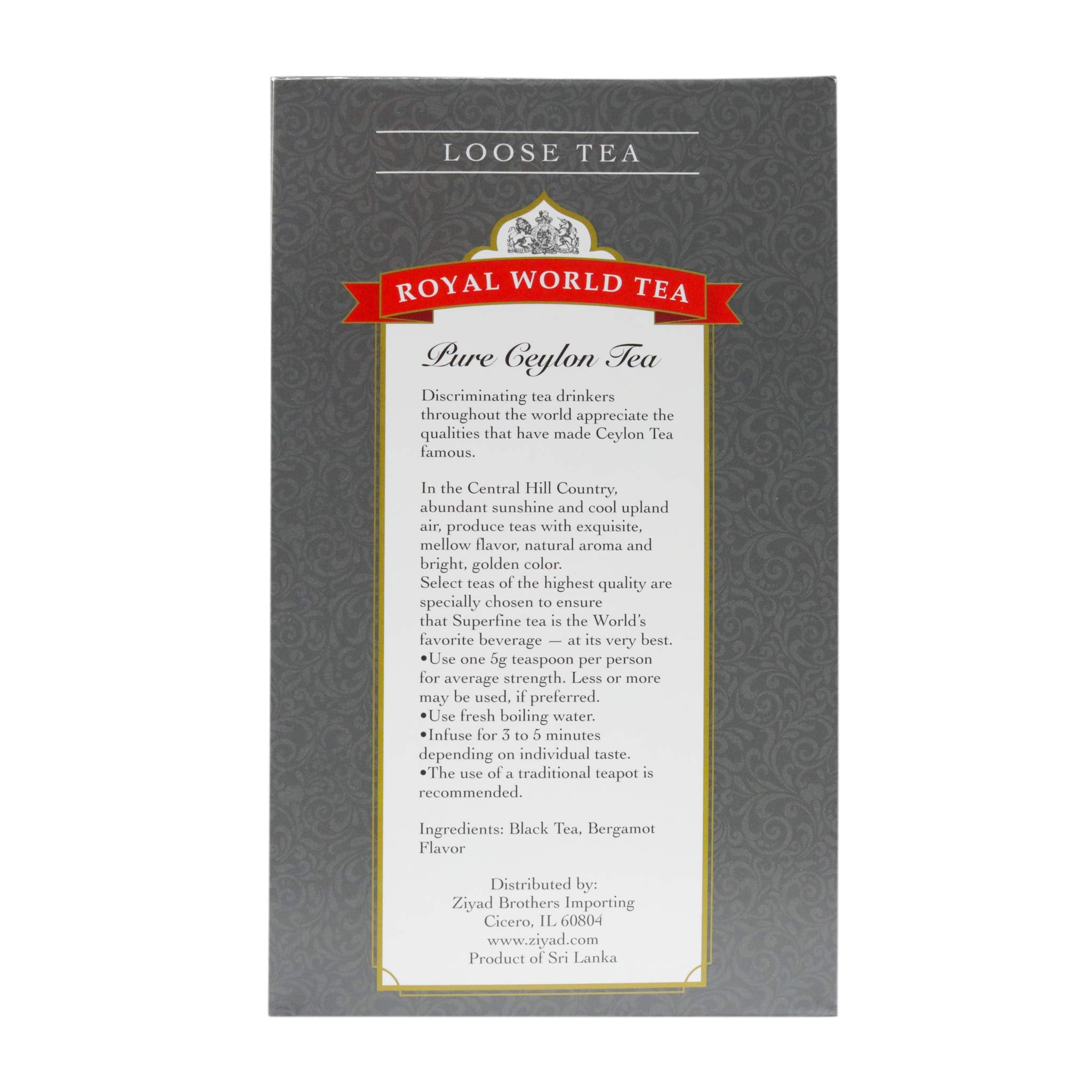 Royal World Loose Leaf Earl Grey Tea - Premium Blend of Bergamot & Ceylon Black Tea - Ideal for London Fog & Iced Drinks - Perfect for Recipes
