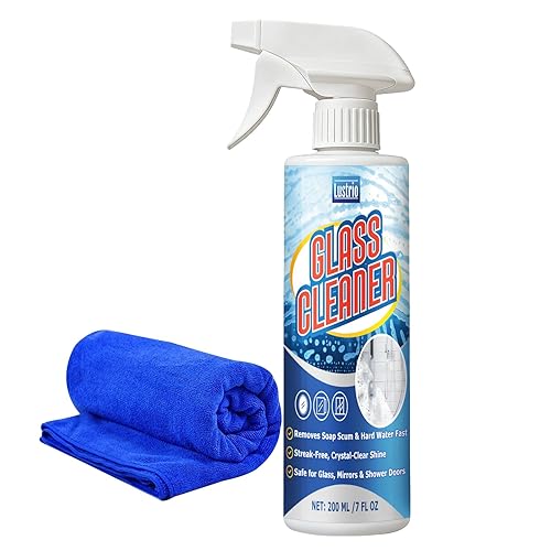 LUSTRIO Instant Shine Bathroom Glass Cleaner with Microfiber Towel - Removes Hard Water Limescale & Soap Scum on Shower Doors, Tiles & Mirrors