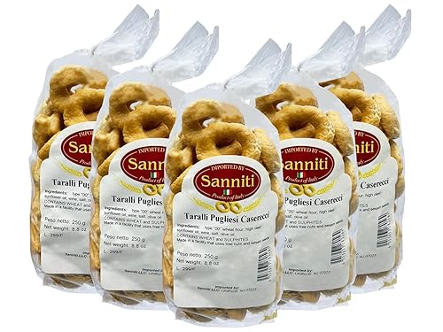 Sanniti Italian Taralli Pugliese Caserecci Tradizionale, 8.8 oz (Pack 5)