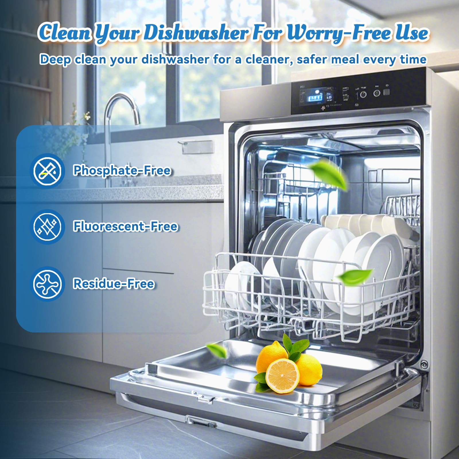 Dishwasher Cleaner Tablets Deodorizer-48 Pack Deep Cleaning Dish Washer Descaler Freshener-Grime Limescale Heavy Duty Grease Odor Smell Remover-for