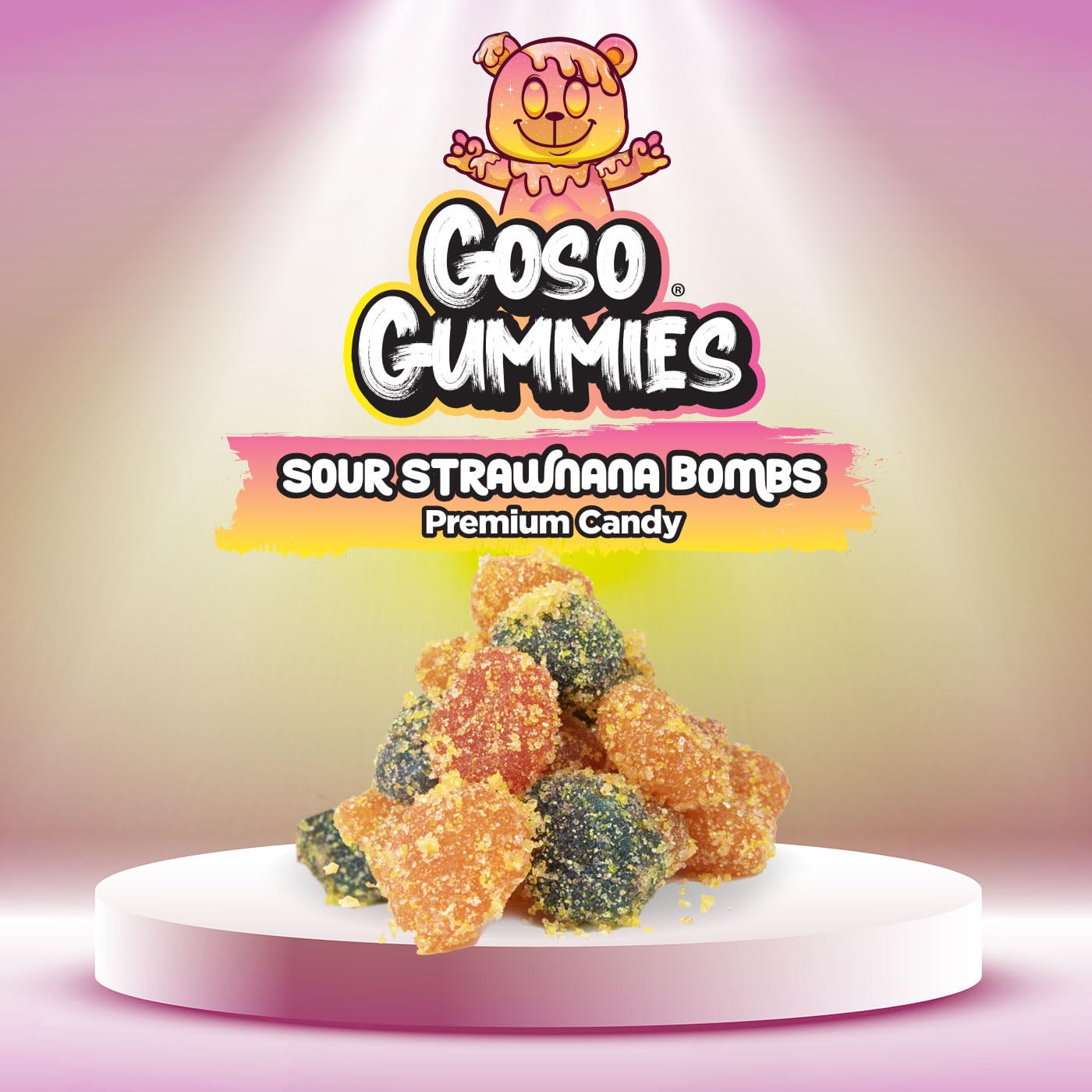 Goso Gummies Sour Strawnana Bombs - 6oz Bag - Strawberry Banana Filled Premium Viral Candy