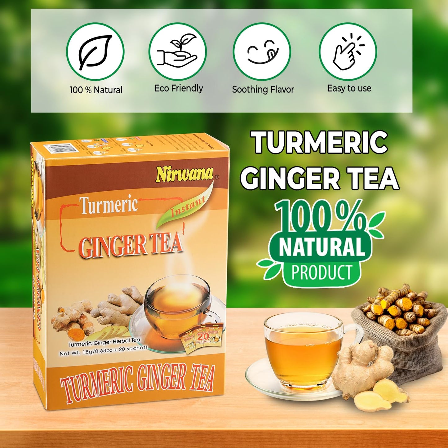 Turmeric Ginger Tea - Warming Herbal Blend with Spices - Soothing & Aromatic Loose Leaf or Tea Bags 20 Sachets