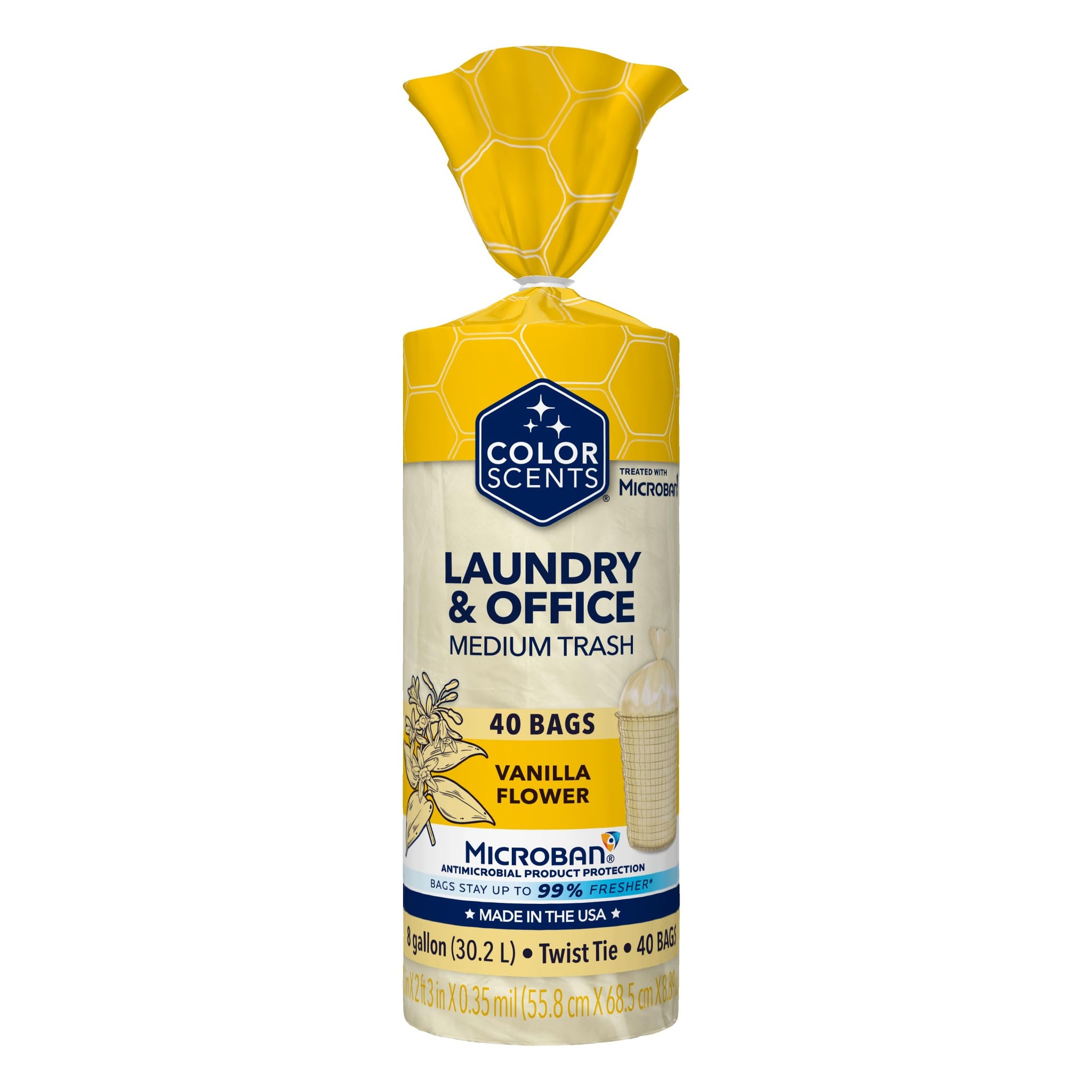 Color Scents Medium Trash Bags - 8 Gallon, 40 Bags (1 Pack of 40 Bags) Twist Tie - Cream Color Bag in Vanilla Flower Scent with Microban