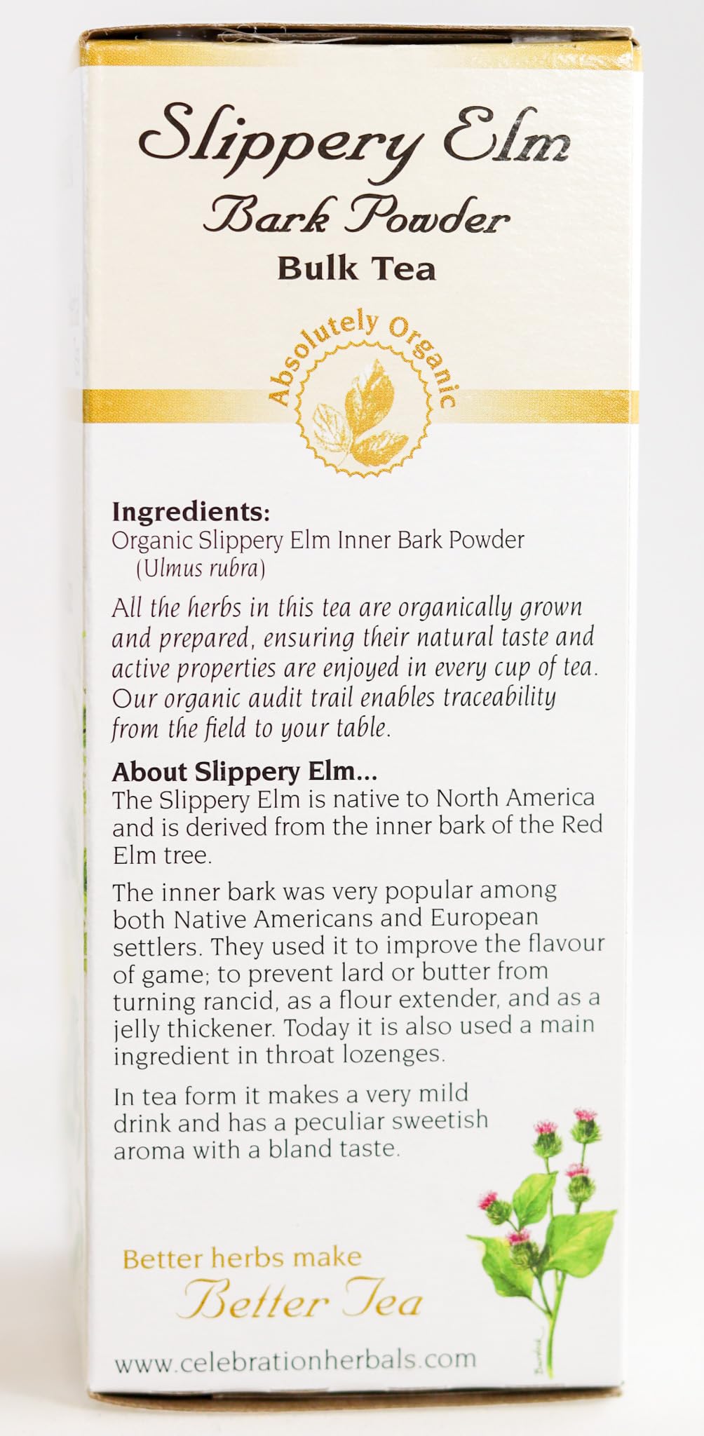 Celebration Herbals Slippery Elm Bark Powder Loose Pack Tea Caffeine Free, 40g