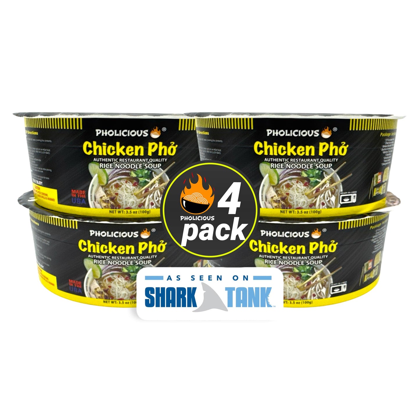 PhoLicious Instant Chicken Pho, Authentic Vietnamese Rice Noodle Soup Kit with Spices & Broth Mix, Ramen Noodles Alternative, Quick Microwave Meal