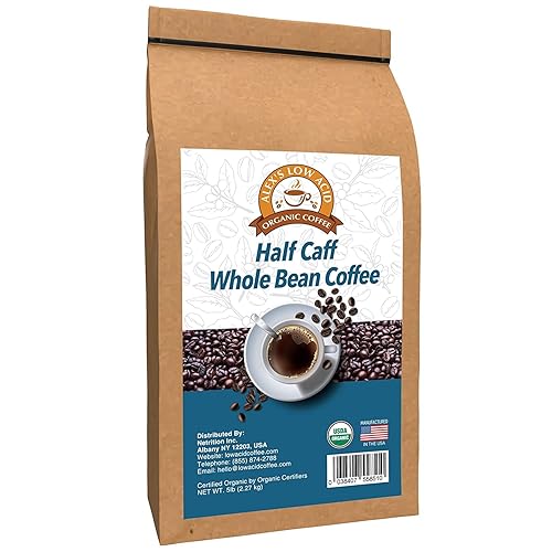 Alex's Low Acid Organic Coffee 5lb Bag - Half Caff Whole Bean