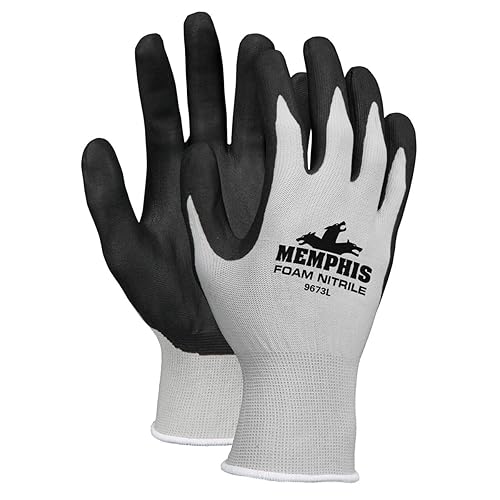Memphis Economy Foam Nitrile Gloves, Large, Gray/Black, 12 Pairs