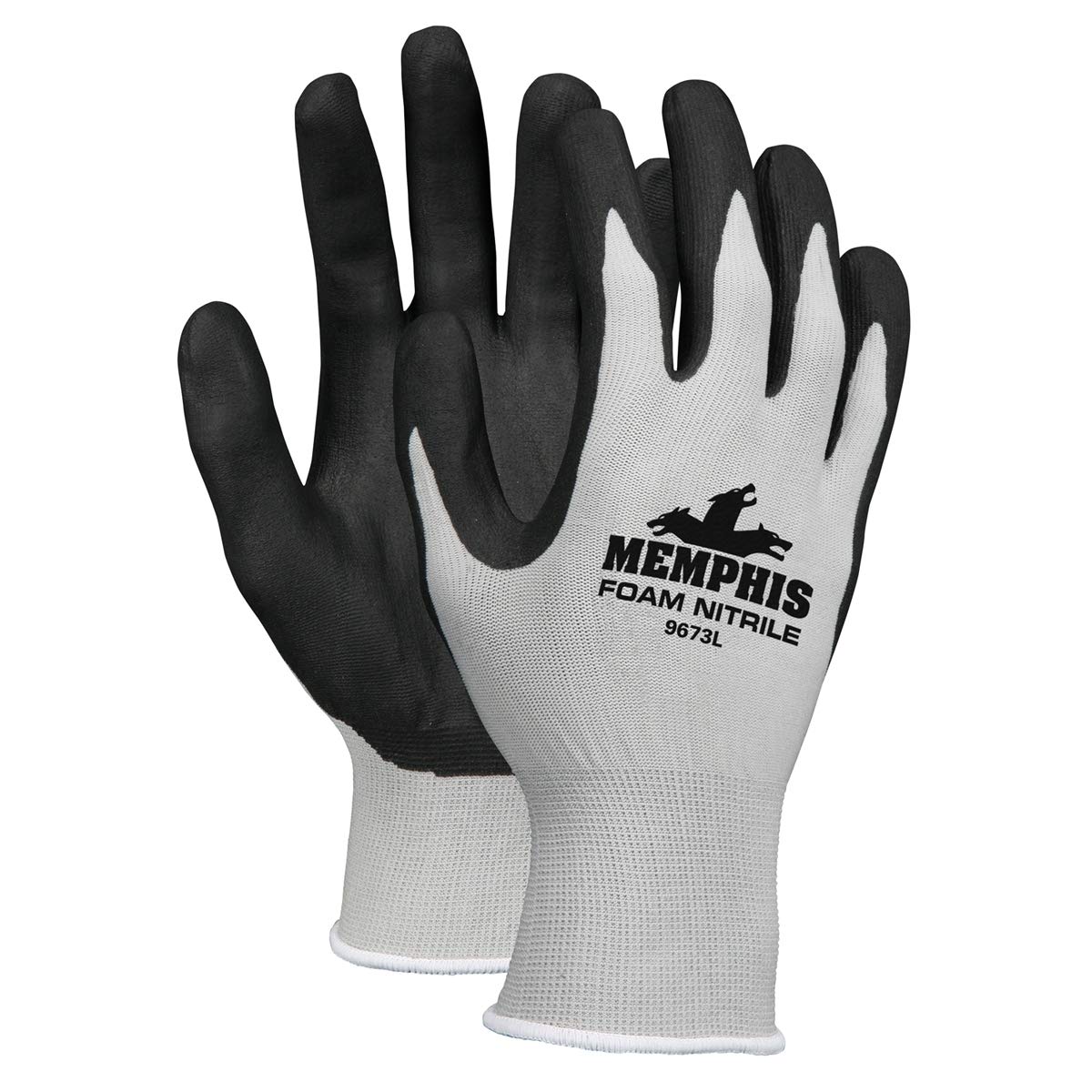 Memphis Economy Foam Nitrile Gloves, Large, Gray/Black, 12 Pairs