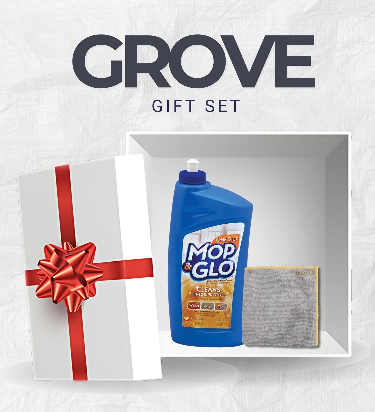 Mop & Glo Citrus Scent Floor Cleaner Liquid 32 oz Bundle with Microfiber Cloth - Citrus Scented Floor Cleaner for Wood and Hard Floors - Gift Set (2