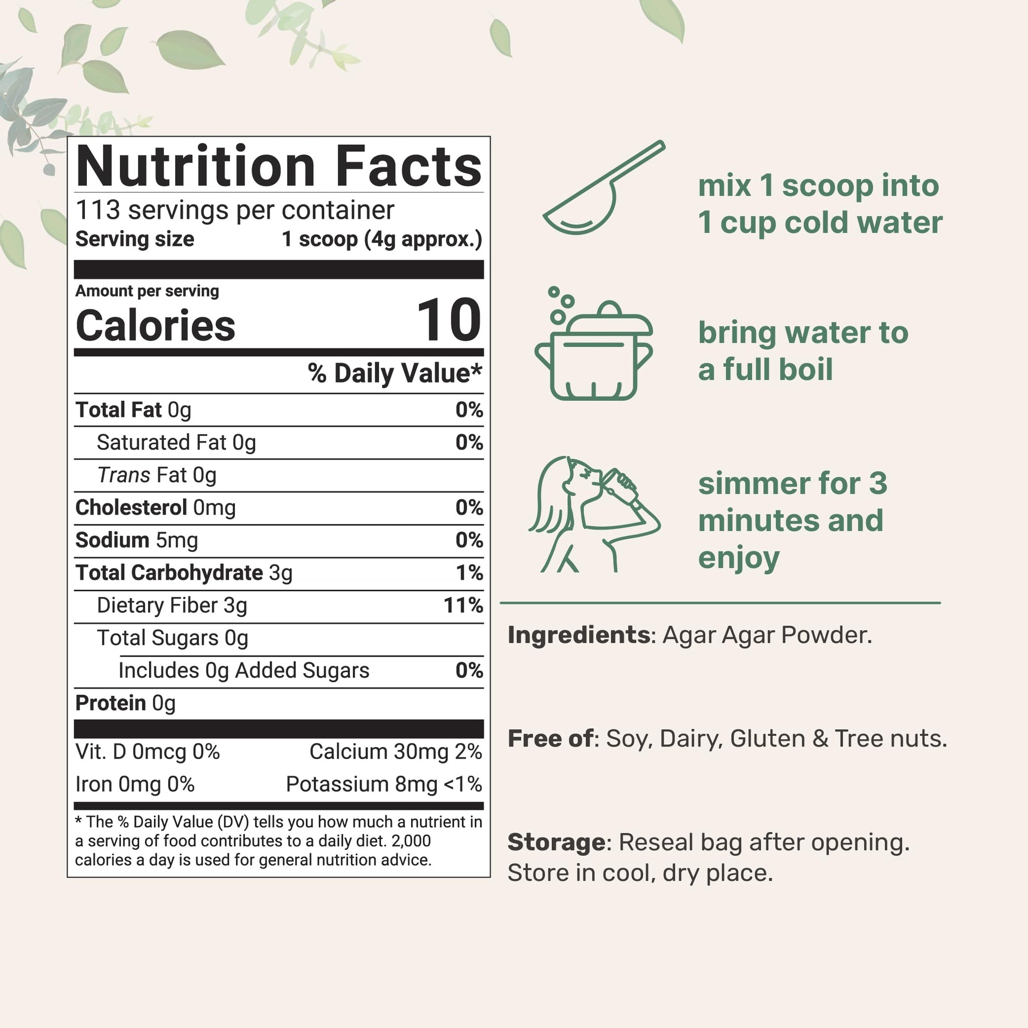 Agar Agar Powder, 1lb (16oz) | Planted-Based Source from Red Algae | Unflavored Thickening Agent for Cooking & Baking | Vegan Substitute for Beef