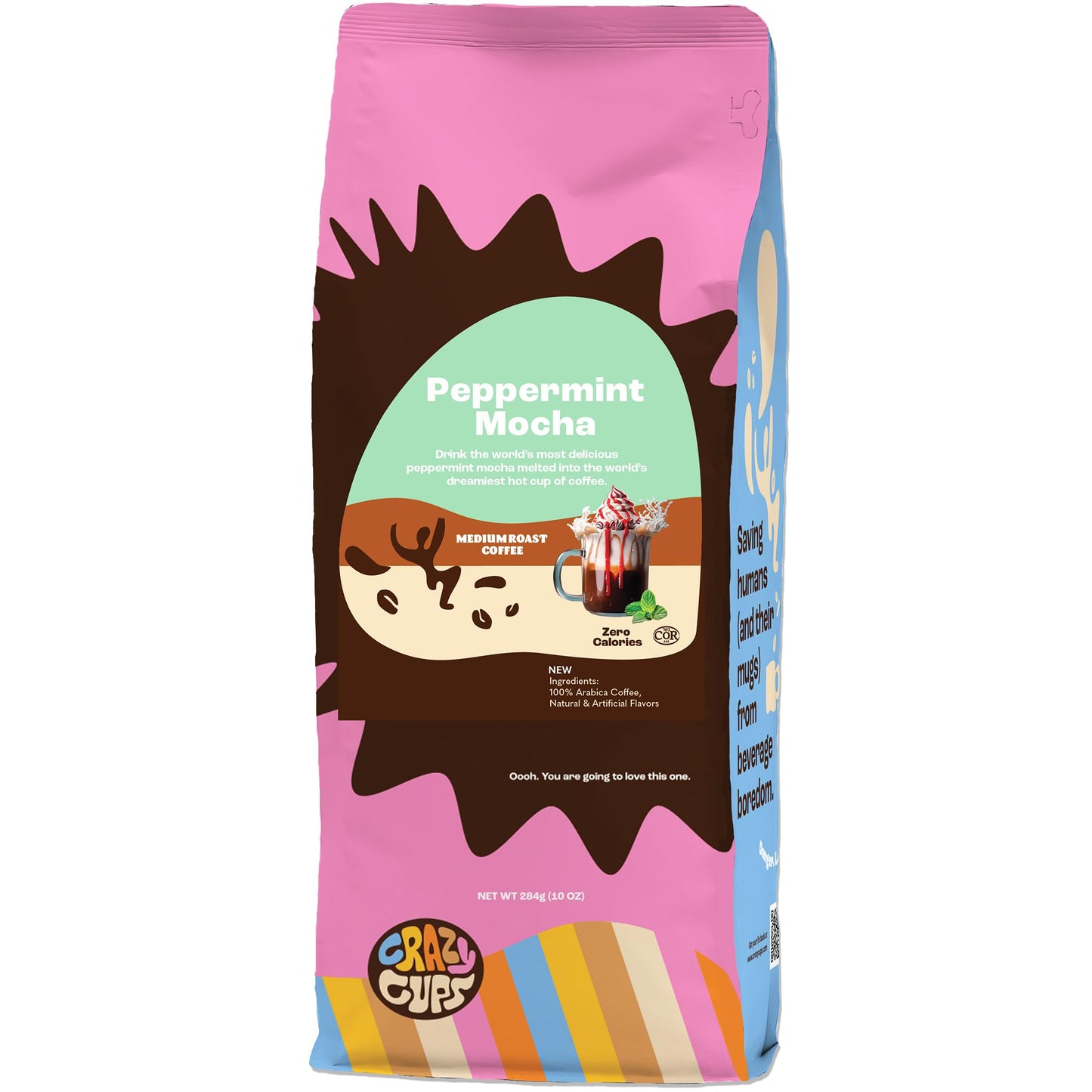 Crazy Cups Flavored Ground Peppermint Coffee, Peppermint Mocha in 10 oz Bag, For Brewing Flavored Hot or Iced Coffee, (Pack of 1)