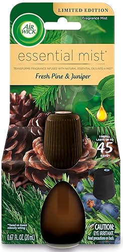 Air Wick Essential Mist Refill, 1 ct, Fresh Pine and Juniper, Essential Oils Diffuser, Air Freshener, Fall scent, Fall decor