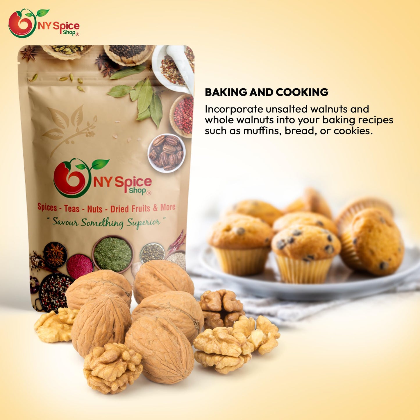 NY Spice Shop Walnuts Whole In Shell - 1 Pound Fresh Shelled Nuts - Shell Walnuts for Baking Cooking Trail Mix Dessert Recipes Pantry Kitchen Use