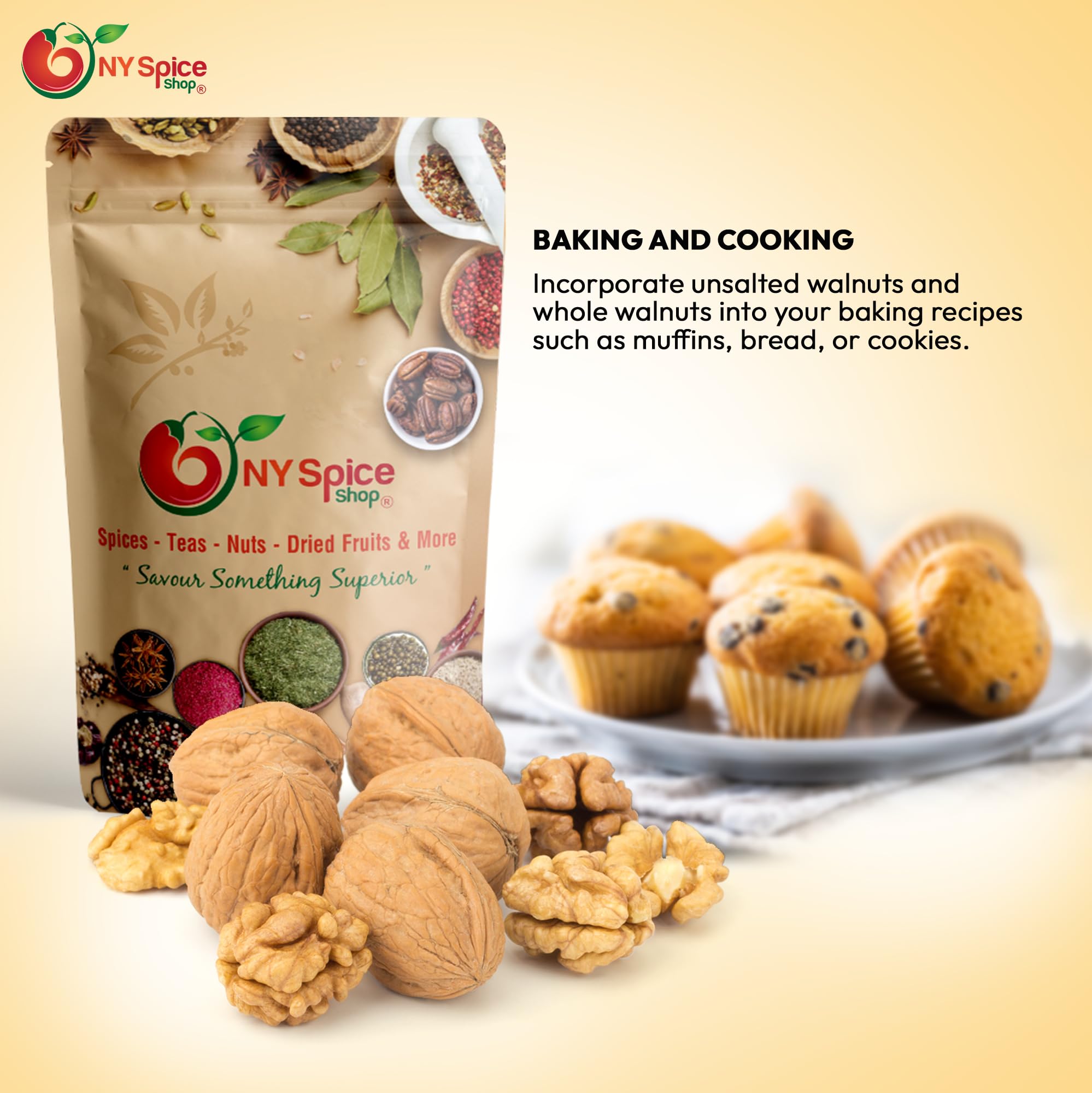 NY Spice Shop Walnuts Whole In Shell - 1 Pound Fresh Shelled Nuts - Shell Walnuts for Baking Cooking Trail Mix Dessert Recipes Pantry Kitchen Use